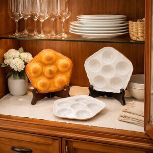 Vintage Escargot Dishes Set of 3  by Luzifer Bauscher Weiden, Retro Orange White